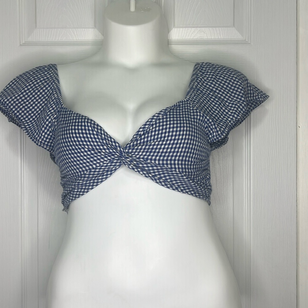 American Eagle‎ Blue Plaid Cottage Core Crop Size Small